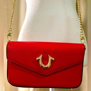 NWOT True Religion Bright Red Crossbody Bag With Gold Chain